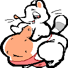 Illustration of the site's mascot, Caravan. He is an albino rat/raccoon hybrid.